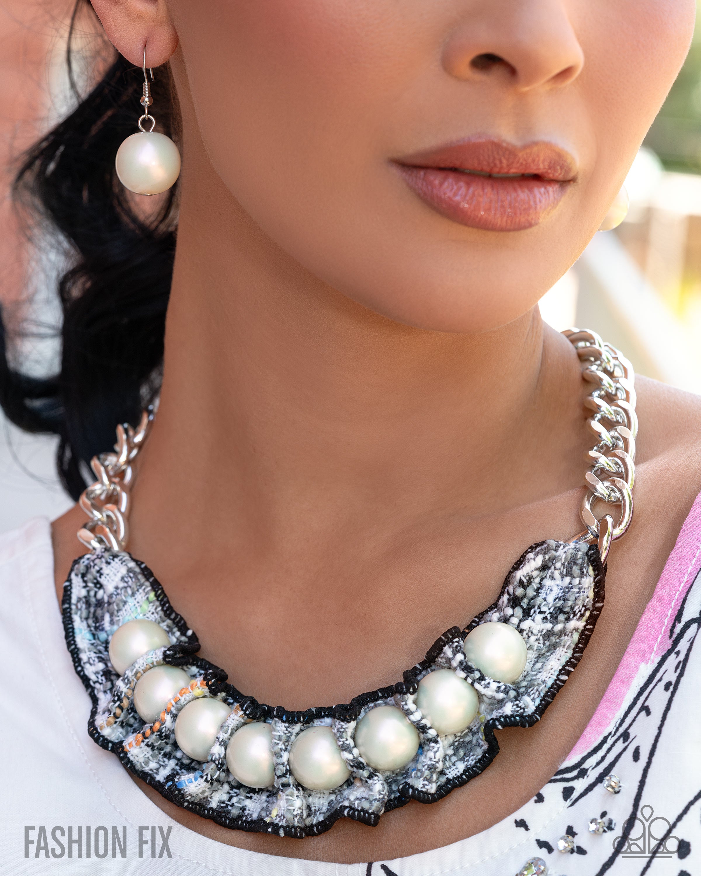 Timeless Tweed - Black Necklace  & Tailored Taste - White Hoops